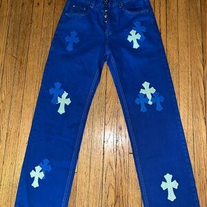 Blue Cross Patterned Men's Jeans